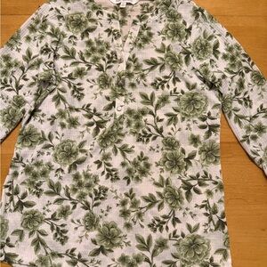 Floral Green and White Blouse
